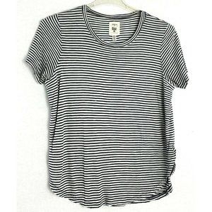 Billabong Short Cap Sleeve Scoop Neck Stripe Rib Knit Top Size M Gray/ivory